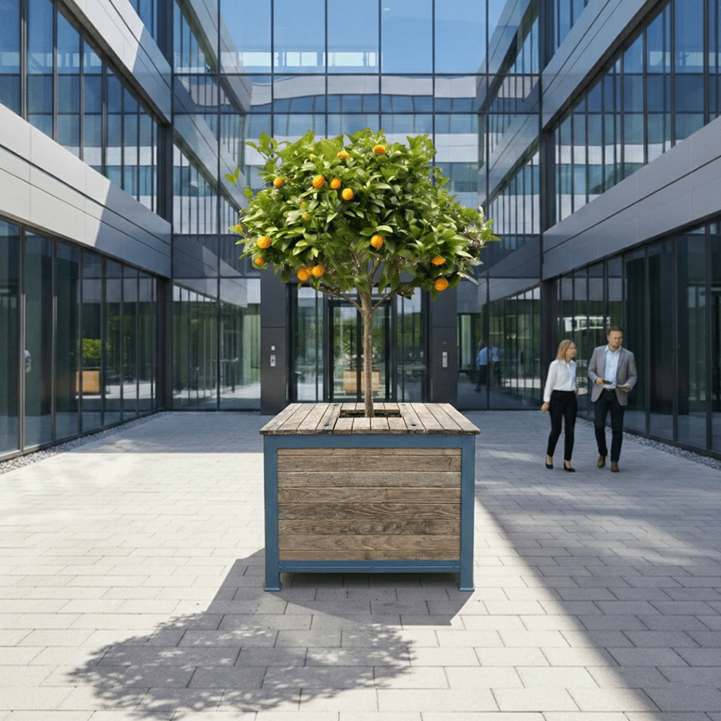 Arboribac dans la cours d'une entreprise